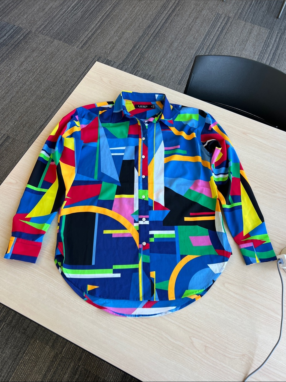 LAUREN by RALPH LAUREN colorful geometric long sleeve button down shirt collared